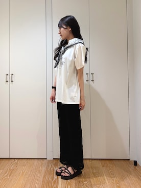 「N.（N. Natural Beauty Basic）（エヌエヌナチュラルビューティーベーシック）のスカーフ付ビックＴシャツ（T Shirts、ホワイト系）」を使った、mo-riさん（レディース・161cm）の夏コーディネート