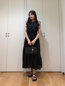 「N.（N. Natural Beauty Basic）（エヌエヌナチュラルビューティーベーシック）のショルダーリボンワンピース（One piece dress、ブラック系）」を使った、mo-riさん（レディース・161cm）の夏コーディネート