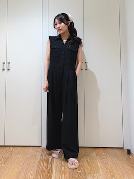 「N.（N. Natural Beauty Basic）（エヌエヌナチュラルビューティーベーシック）のダブルポケットジャンプスーツ（Overall、ブラック系）」を使った、mo-riさん（レディース・161cm）の夏コーディネート