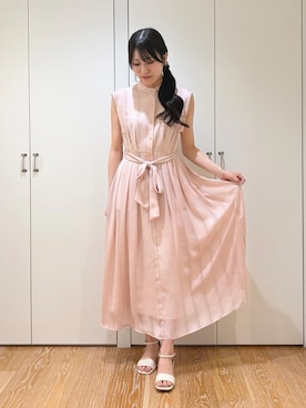 「NATURAL BEAUTY BASIC（ナチュラルビューティーベーシック）の【追加生産】シャドーストライプワンピース（One piece dress、ピンク系）」を使った、mo-riさん（レディース・161cm）の夏コーディネート