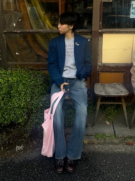 「アイテム（テーラードジャケット、ブルー系）」を使った、t a k eさん（メンズ・170cm）の冬コーディネート