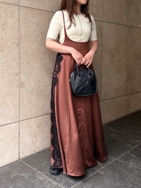 「CLEIO（クレイオ）の【CLEIO】レースデザインフレアサテンスカート（スカート、ブラウン系）」を使った、CLEIO STYLEさんの夏コーディネート