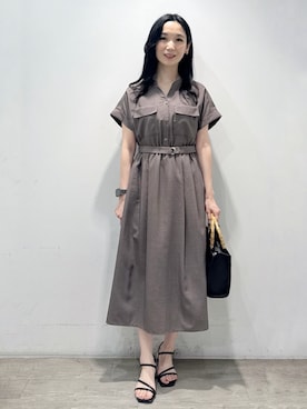 「index（インデックス）のダブルポケットスキッパーワンピース【防シワ/洗濯機OK】《XS～3L/6col》（ワンピース、ブラウン系）」を使った、yuicciさん（レディース）の夏コーディネート