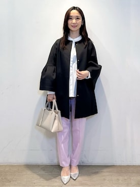 「アイテム（ノーカラーコート、ブラック系）」を使った、yuicciさん（レディース・156cm）の春コーディネート