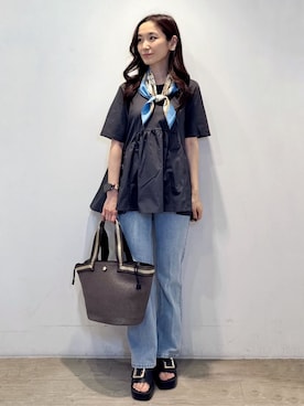 「OPAQUE.CLIP（オペークドットクリップ）の◆ペプラムドッキングカットソー【洗濯機洗い可】（Tシャツ/カットソー）」を使った、yuicciさん（レディース・156cm）の春コーディネート