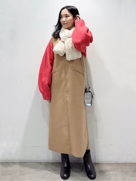 「アイテム（ピアス（両耳用）、ベージュ系）」を使った、yuicciさん（レディース・156cm）の冬コーディネート