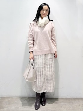 「アイテム（ピアス（両耳用）、ベージュ系）」を使った、yuicciさん（レディース・156cm）の冬コーディネート