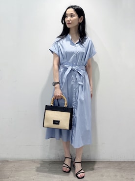 「index（インデックス）の【接触冷感／UV】ストライプタックシャツワンピース《洗濯機OK》（ワンピース、ブルー系）」を使った、yuicciさん（レディース）の夏コーディネート