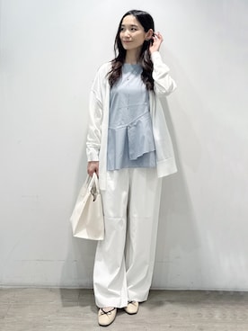 「OPAQUE.CLIP（オペークドットクリップ）のペプラムドッキングカットソー【洗濯機OK】（Tシャツ/カットソー、ブルー系）」を使った、yuicciさん（レディース）の夏コーディネート