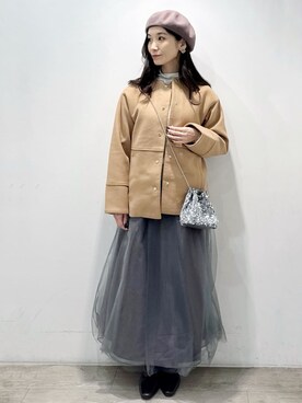 「アイテム（ピアス（両耳用）、ベージュ系）」を使った、yuicciさん（レディース・156cm）の秋コーディネート