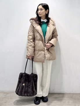「アイテム（ピアス（両耳用）、ベージュ系）」を使った、yuicciさん（レディース・156cm）の秋コーディネート
