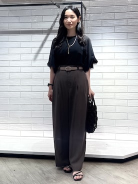 「OPAQUE.CLIP（オペークドットクリップ）の袖口レースフレアスリーブカットソー【洗濯機OK】（Tシャツ/カットソー、ブラック系）」を使った、yuicciさん（レディース）の夏コーディネート