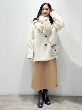 「アイテム（ピアス（両耳用）、ベージュ系）」を使った、yuicciさん（レディース・156cm）の冬コーディネート