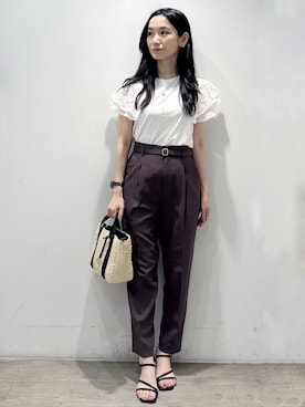 「index（インデックス）の【接触冷感／UV】レースフレアスリーブトップス《洗濯機OK》（Tシャツ/カットソー、ホワイト系）」を使った、yuicciさん（レディース）の夏コーディネート