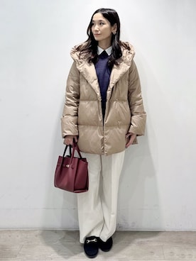 「アイテム（ピアス（両耳用）、ベージュ系）」を使った、yuicciさん（レディース・156cm）の秋コーディネート