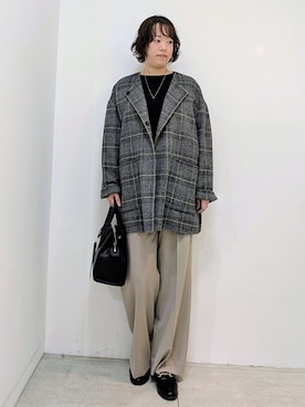 「アイテム（ノーカラーコート、ブラック系）」を使った、ikoooooo77さん（レディース・159cm）の秋コーディネート
