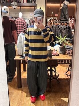 「CIAOPANIC（チャオパニック）のボーダーラガーシャツ（T Shirts、ベージュ系）」を使った、rirugaさん（メンズ・173cm）の夏コーディネート