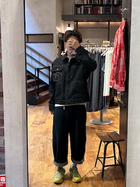 「CIAOPANIC（チャオパニック）の【cian denim/シアンデニム】クロップドデニムジャケット（Denim jacket、ブルー系）」を使った、rirugaさん（メンズ・173cm）の秋コーディネート