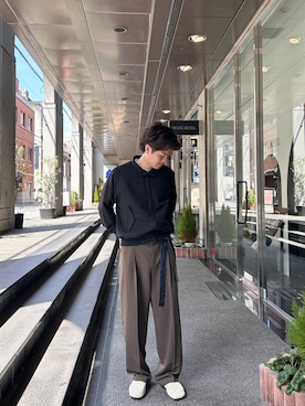 「CIAOPANIC（チャオパニック）の【REMORIKA NOVANTE/リモリカ・ノヴァンテ】リメイクダブルウエストパンツ（Pants、ブラウン系）」を使った、rirugaさん（メンズ・173cm）の夏コーディネート