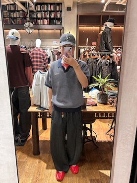 「CIAOPANIC（チャオパニック）のバーズアイサマーニットポロシャツ（Polo、ブルー系）」を使った、rirugaさん（メンズ・173cm）の夏コーディネート