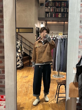 「アイテム（デニムジャケット、ブラウン系）」を使った、rirugaさん（メンズ・173cm）の夏コーディネート