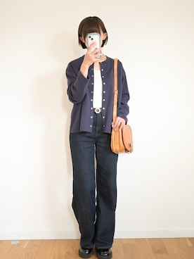 「BONLECILL（ボンルシール）のリングスナップカーディガン（カーディガン/ボレロ、ブルー系）」を使った、chestnut.archiveさん（レディース・160cm）の春コーディネート