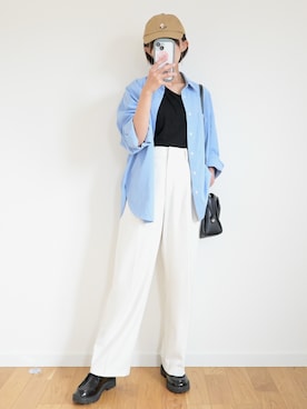 「niko and...（ニコアンド）のアイテム（キャップ、ベージュ系）」を使った、chestnut.archiveさん（レディース・160cm）の春コーディネート