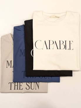 「SHOO・LA・RUE（シューラルー）の【S-LL/ひんやり/UV】汗をかいても気になりにくい グラフィックTシャツ（Tシャツ/カットソー、ホワイト系）」を使った、mikaさん（レディース）の春コーディネート