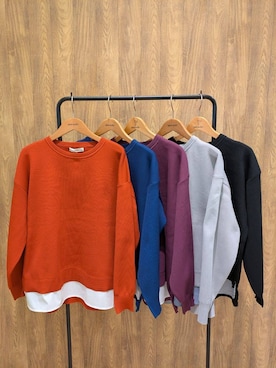 「SHOO・LA・RUE（シューラルー）の【S-LL/洗える】一枚で簡単こなれ見え スポンディッシュ 裾レイヤード風ニット【CIRCRIC】（ニット/セーター、レッド系）」を使った、mikaさん（レディース）の秋コーディネート