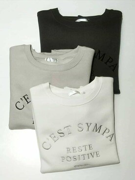 「DRESKIP（ドレスキップ）の【S-LL】大人なロゴ刺繡が魅力 裏起毛トップス（Tシャツ/カットソー、ホワイト系）」を使った、mikaさん（レディース）の冬コーディネート