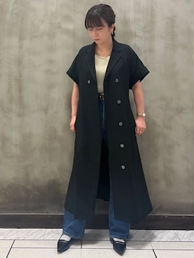 「grove（グローブ）の【雑誌掲載】シーズレスで使えるトレンチライク2WAYワンピース（ワンピース、ブラック系）」を使った、すえさん（レディース・158cm）の春コーディネート