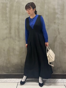 「grove（グローブ）の【雑誌掲載】シアー素材使いアンサンブルニット（アンサンブル、ブルー系）」を使った、すえさん（レディース・158cm）の春コーディネート