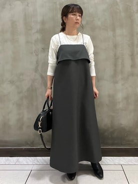 「grove（グローブ）の【カセット服】洗えるAラインキャミワンピース（ワンピース、ブラウン系）」を使った、すえさん（レディース・158cm）の秋コーディネート