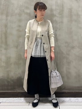 「grove（グローブ）のジレ2WAYジャンドレ（ワンピース、ベージュ系）」を使った、すえさん（レディース・158cm）の春コーディネート