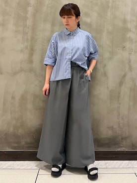 「grove（グローブ）の【夏に嬉しい機能付き】ドルマンクロップドシャツ（シャツ/ブラウス、ブルー系）」を使った、すえさん（レディース・158cm）の春コーディネート
