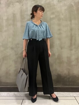「grove（グローブ）の【人間工学・A4】サイドスリットトート（トートバッグ、グレー系）」を使った、すえさん（レディース・158cm）の夏コーディネート