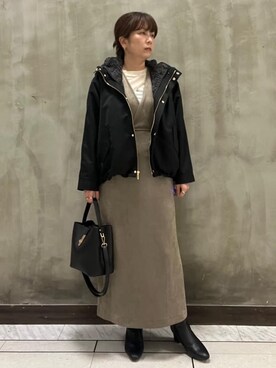 「grove（グローブ）の【名品アウター/3WAY・はっ水】ボアライナー付マウンテンパーカ（ブルゾン、ブラック系）」を使った、すえさん（レディース・158cm）の秋コーディネート