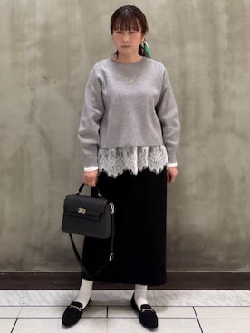 「grove（グローブ）の毎日着たくなる、もちもち畦編みニット（ニット/セーター、グレー系）」を使った、すえさん（レディース・158cm）の冬コーディネート