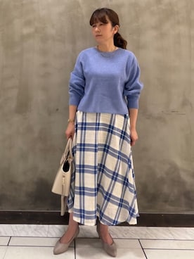 「grove（グローブ）の毎日着たくなる、もちもち畦編みニット（ニット/セーター、ブルー系）」を使った、すえさん（レディース・158cm）の冬コーディネート
