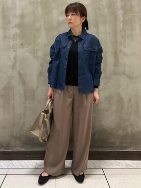 「grove（グローブ）の【選べる着丈】オーバーサイズデニムシャツ（シャツ/ブラウス、ブルー系）」を使った、すえさん（レディース・158cm）の秋コーディネート