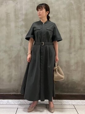 「grove（グローブ）のタックハンドル2WAYトート（トートバッグ、ベージュ系）」を使った、すえさん（レディース・158cm）の夏コーディネート