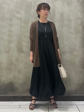 「grove（グローブ）の【接触冷感/UVカットetc】夏に嬉しい機能付き！ベーシックロングカーディガン（カーディガン/ボレロ、ブラウン系）」を使った、すえさん（レディース・158cm）の夏コーディネート