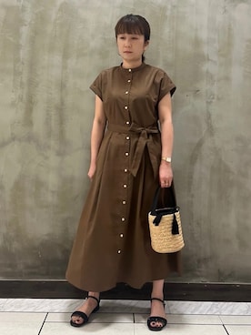 「grove（グローブ）の【UVカット・洗濯機OK】アクティブも綺麗も叶うワンピース（ワンピース、ブラウン系）」を使った、すえさん（レディース・158cm）の春コーディネート