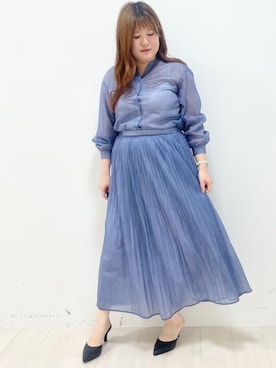 「COUP DE CHANCE（クードシャンス）の【手洗い可】シアーブラウス（シャツ/ブラウス、ブルー系）」を使った、YUUKIさん（レディース・157cm）の夏コーディネート