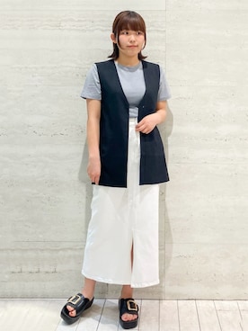 「アイテム（デニムスカート、ホワイト系）」を使った、fukaopcさん（レディース・157cm）の春コーディネート