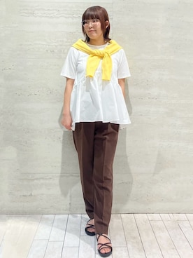 「OPAQUE.CLIP（オペークドットクリップ）の◆ペプラムドッキングカットソー【洗濯機洗い可】（Tシャツ/カットソー）」を使った、fukaopcさん（レディース・157cm）の春コーディネート