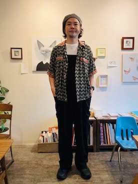 「HOKA（ホカ）のアイテム（スニーカー、ブラック系）」を使った、ritmosさん（メンズ・168cm）の夏コーディネート