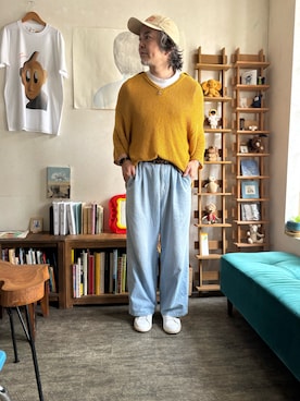 「JOURNAL STANDARD J.S HOMESTEAD（ジャーナルスタンダードホームステッド）のアイテム（ニット/セーター、イエロー系）」を使った、ritmosさん（メンズ・168cm）の夏コーディネート