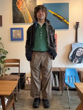 「HOKA（ホカ）のアイテム（スニーカー、ブラック系）」を使った、ritmosさん（メンズ・168cm）の春コーディネート
