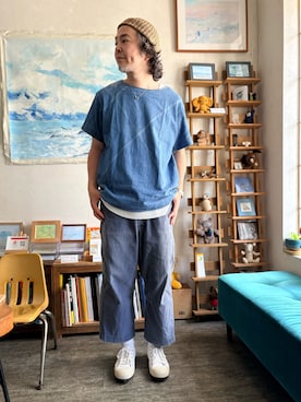 「N.HOOLYWOOD（N.ハリウッド）のアイテム（Tシャツ/カットソー、ブルー系）」を使った、ritmosさん（メンズ・168cm）の夏コーディネート